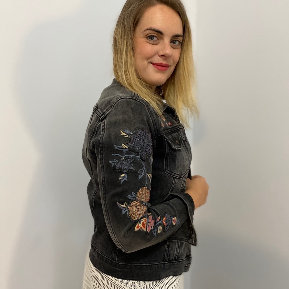 Embroidered Gray Washed Jean Jacket